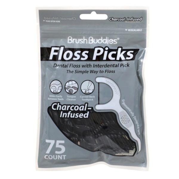Brush Buddies Charcoal-Infused Floss Picks, 75-ct. Bags