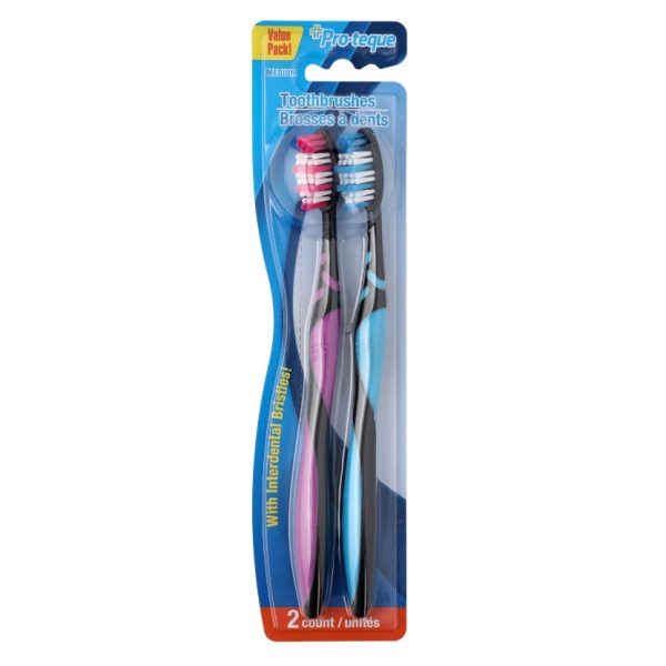 Pro-Teque Black Colorful Medium-Bristle Toothbrushes - 2ct. 2